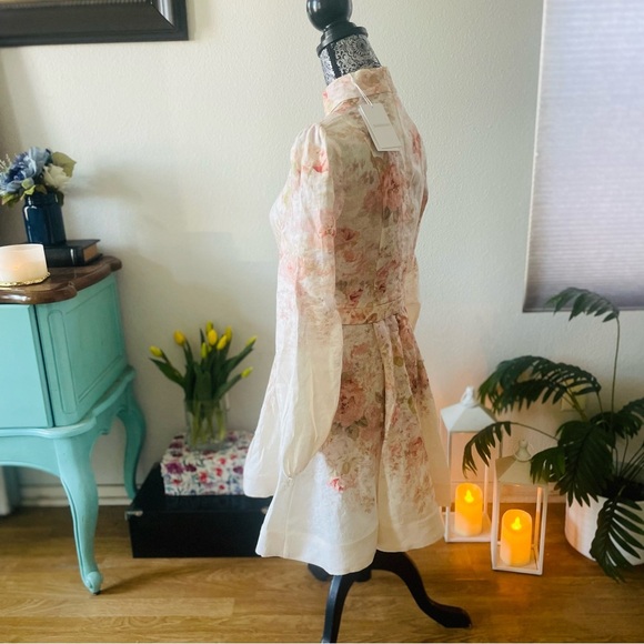 NWT Zimmermann Illustration Buttoned Mini Dress in Cream Rococo Floral Size 0 - Picture 8 of 16